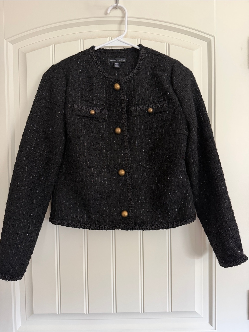 Saks Fifth Avenue Black Tweed Jacket with Gold Buttons